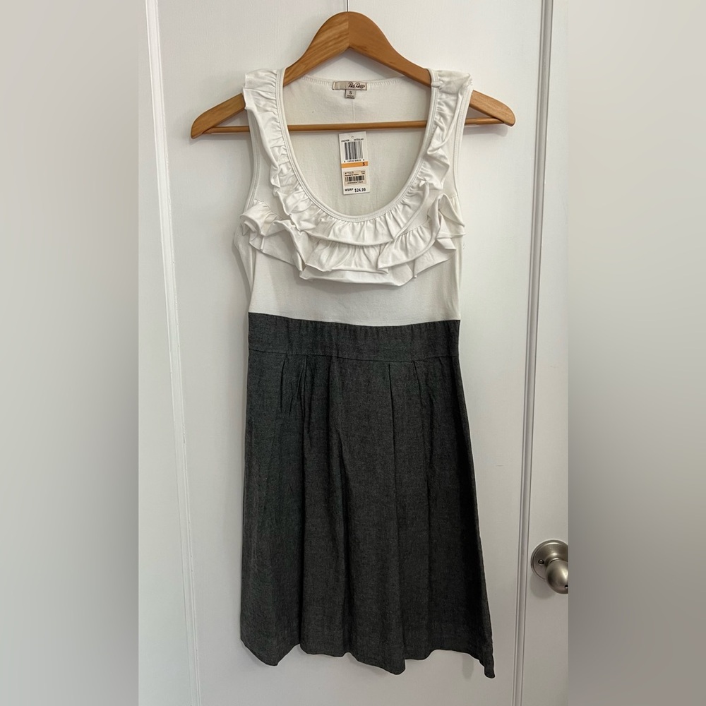BeBop White Ruffles and Charcoal Gray Dress